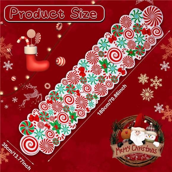 Christmas Table Runner Poinsettia | Table Runner Candy Table 71 x 14 Inches - Picture 4 of 7